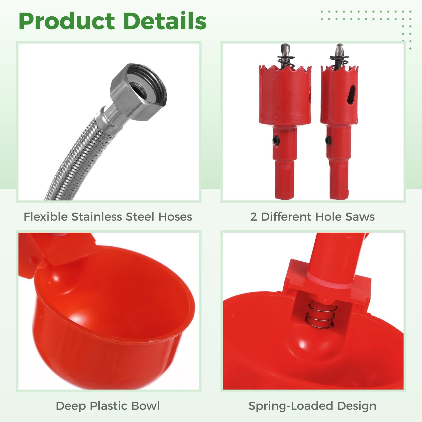 Pipeline Bebedero automático para pollos, juego completo de tubos de PVC con 8 vasos profundos, conectores en T, válvula de flotador, alimentador automático de tuberías para aves de corral