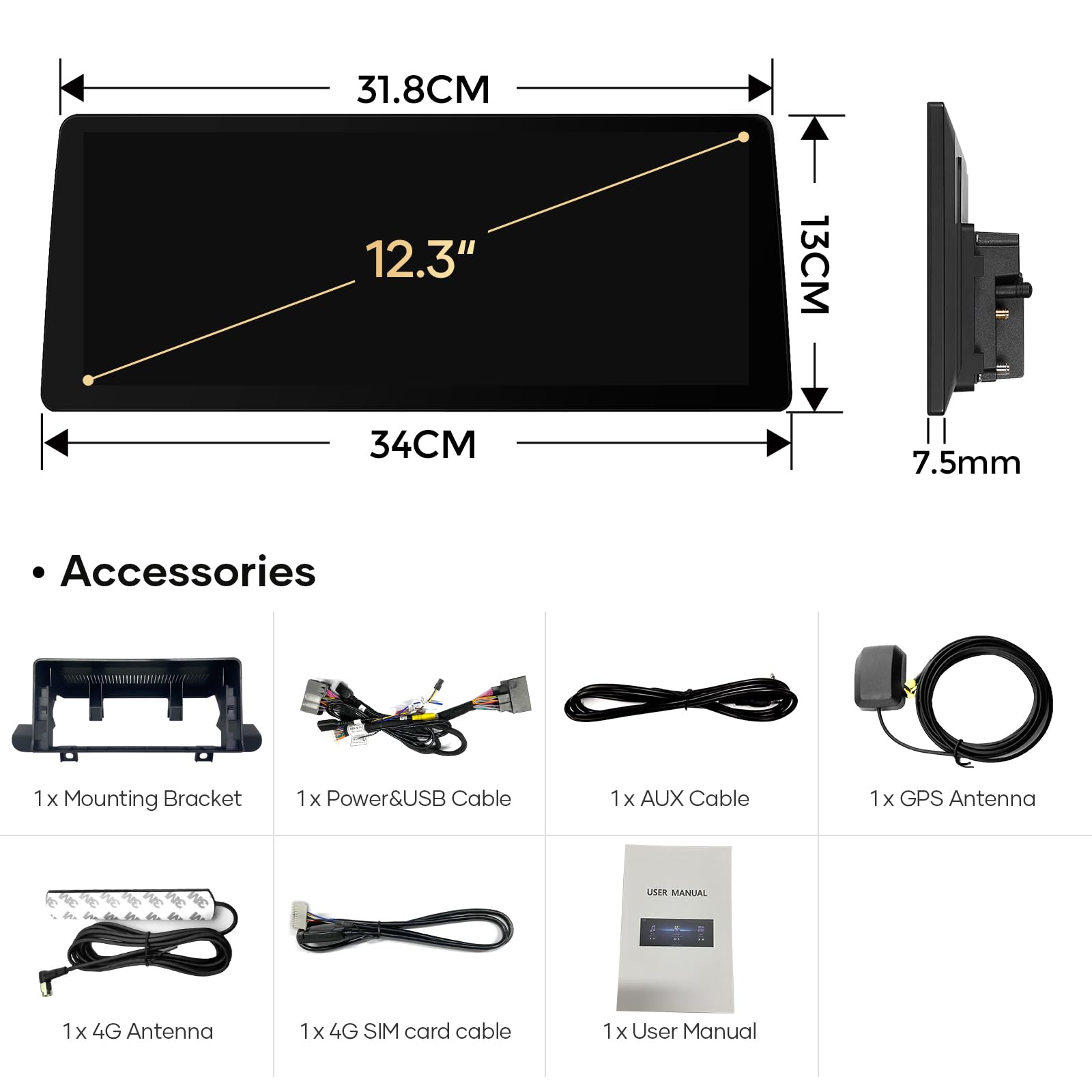 Android 15 12.3 Inch 8-Core 8GB + 128GB Car Radio Screen GPS Navigation for BMW 2 Series F45 F46 F22 NBT System Suports IPS Bluetooth 5.1 WiFi DSP IPS DAB+ TPMS Wireless CarPlay Android-Auto