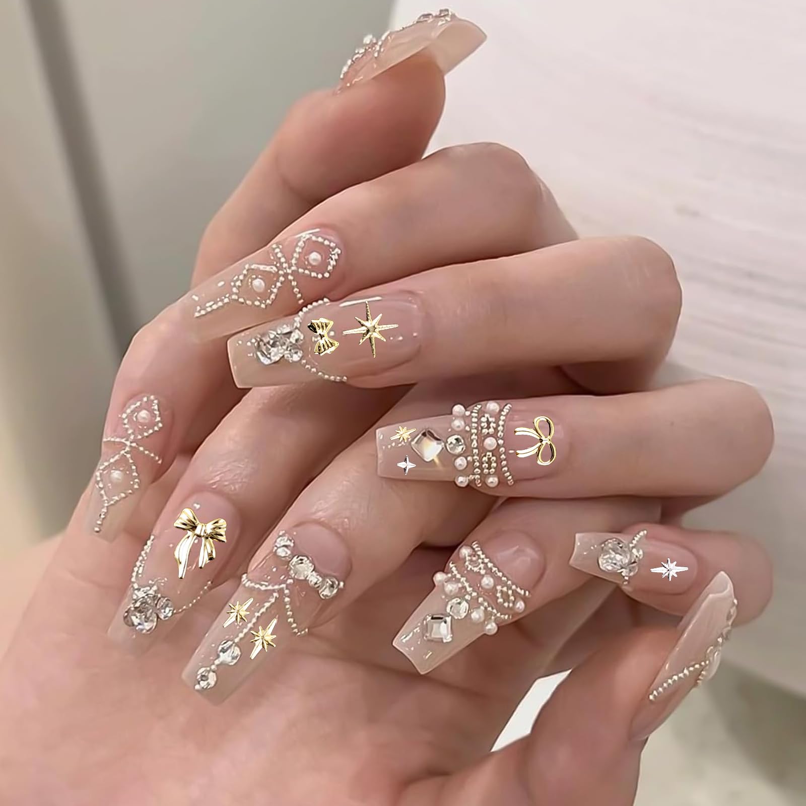 lafo Lot de 3 Boîtes Strass Ongle Nail Art avec Bijoux Ongles - Perles Charmes Cristal Blanc, Beige et Décoration Ongle - Kit Nail Art Accessoires Design Faciles (A)