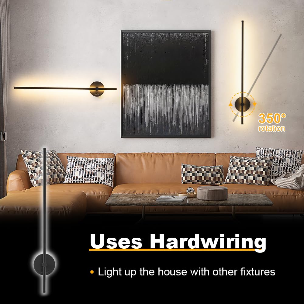 Modern Hardwire Wall Sconces Set of 2, Black Wall Light 32" LED Wall lamp with Memory Function, Suitable for Bedroom, Living Room and Decorative Background Lighting