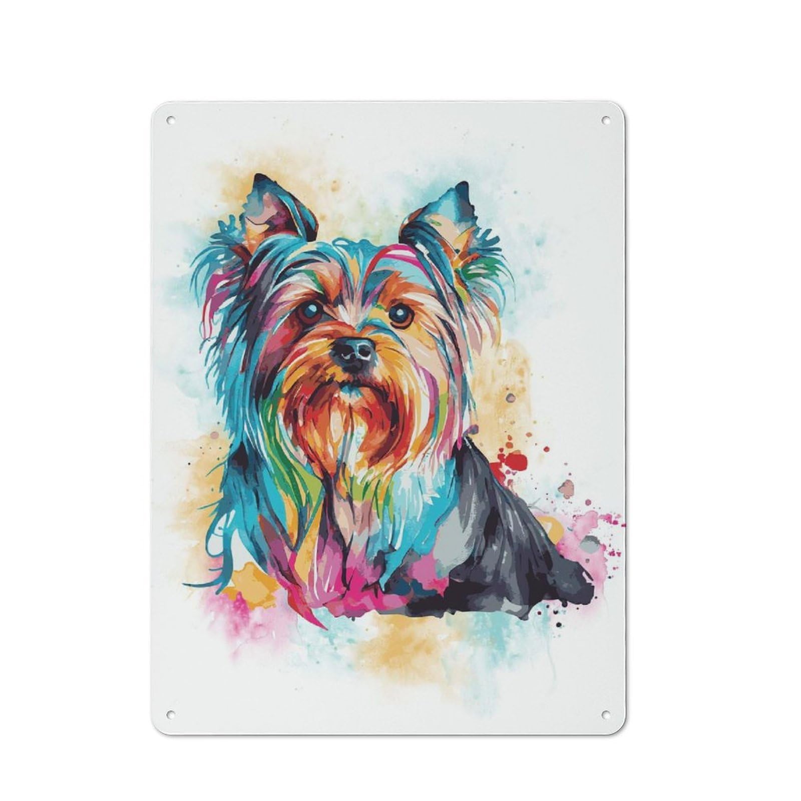 Junmoney Style-11 Metal Sign 40X30cm With Colorful Yorkshire Terrier For Workshop Wall, Rustic Decor, Wall Decoration For Workshops And Hobby Rooms