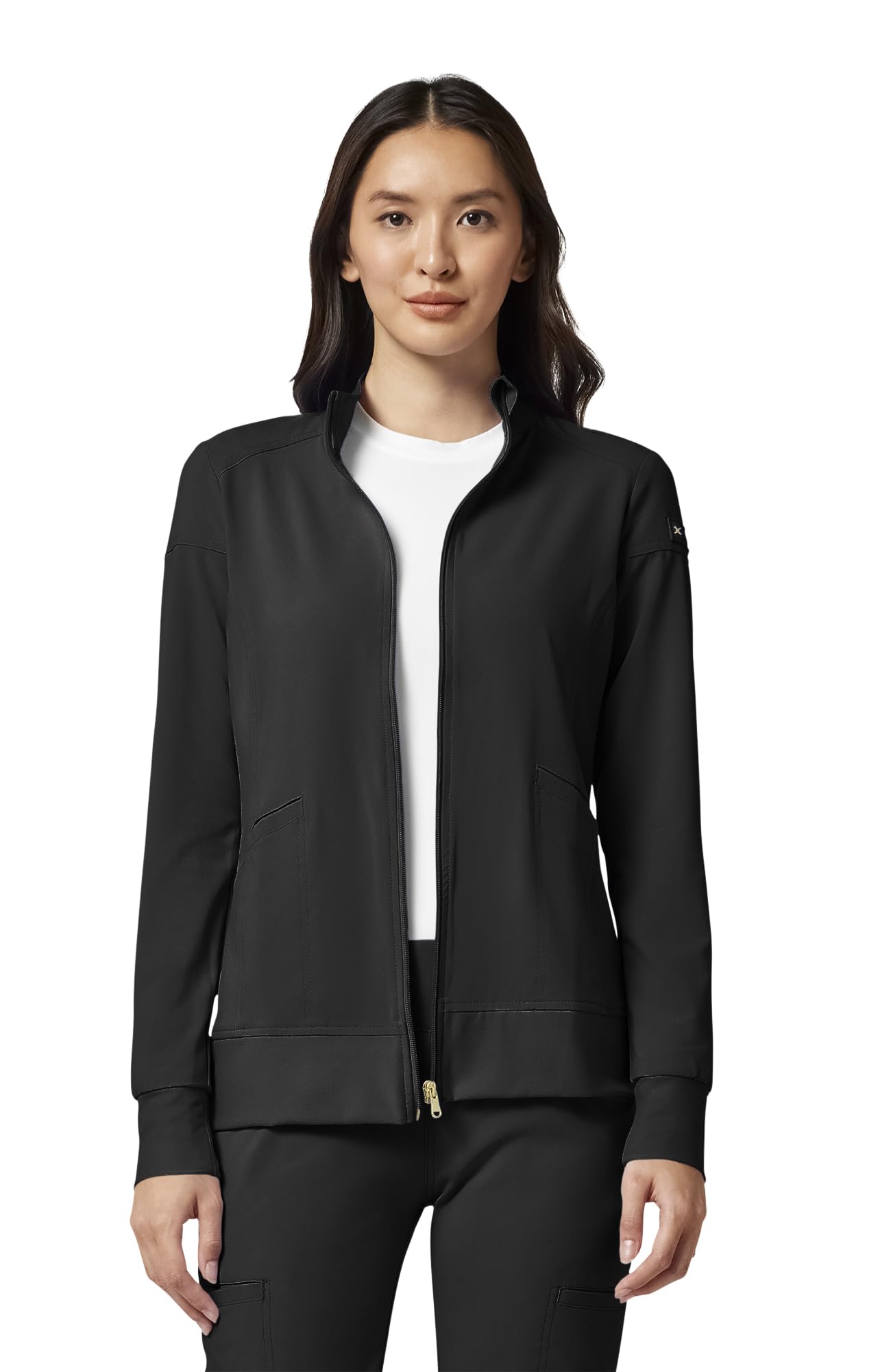 Cherokee iFlex Scrub Jacket for Women 2 Pocket Zip Front | 360° Stretch, Moisture-Wicking Fabric, Contemporary Fit, Knit Panels, Comfortable & Polished Warmth For Layering Over Scrubs
