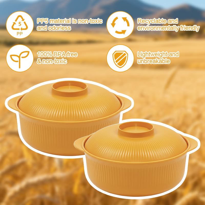 Image of Yellow 40oz Cereal Bowls with lid set of 4,Microwave Safe,Family&Camping