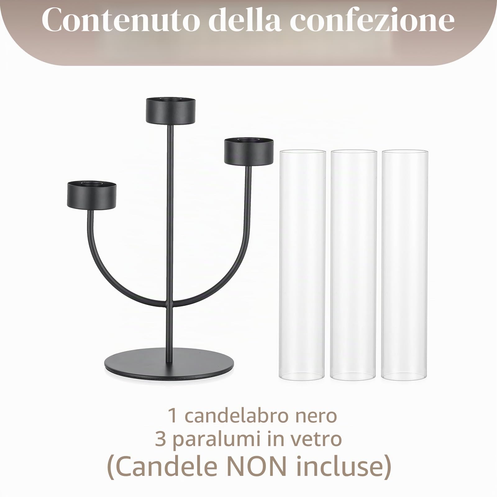 Sziqiqi Candelabro Nero: Portacandele a 3 Bracci con Vetro Hurricane per Centrotavola - Candelabro Gotico in Metallo per Decorazioni Halloween Esterno Cena Camino