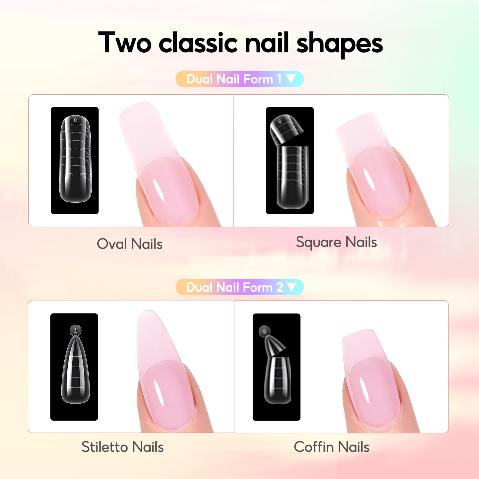 COSCELIA Poly Nail Ongle Gel Kit UV Complet, 4 Couleurs Poly Extension Gel Art Set avec Lampe, Base & Top Coat et Faux Ongles 10ml Slip Solution, DIY Nail Art Ongles Gels Kit pour Débutant