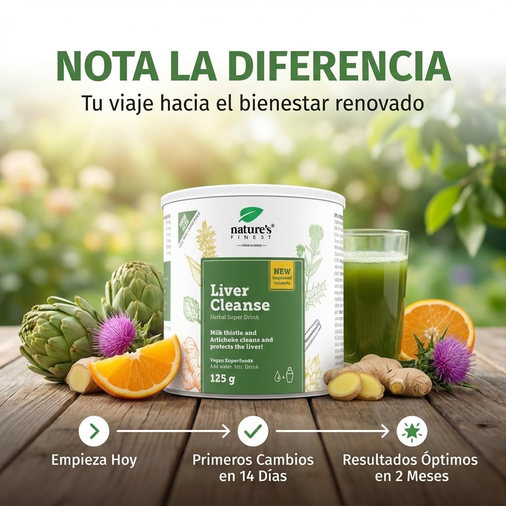 Nature’s Finest Liver Cleanse Detox - Mezcla en Polvo con Cardo Mariano, Alcachofa y Cúrcuma - Fórmula Concentrada para el Bienestar Hepático y Digestivo - 125 g (25 Dosis)