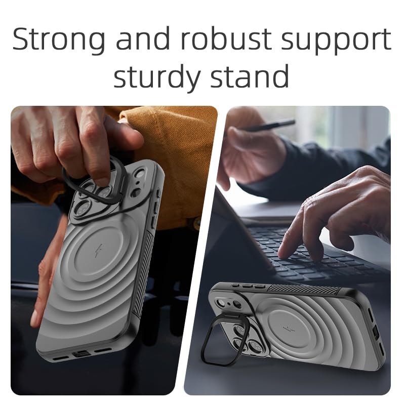 Image of LuxuryKase Shockproof Case for iPhone 17 Pro Max | Ripple Pattern | Camera Protection | Inner Velvet Fabric Lining | Protective Cover with Enhanced Grip & Wireless Charging Support - Black