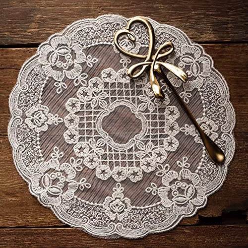 2pcs Retro French lace Placemats, exquisite flower embroidered Round Doilies Coasters Vase mat for home decoration (off-white,Diameter18cm)