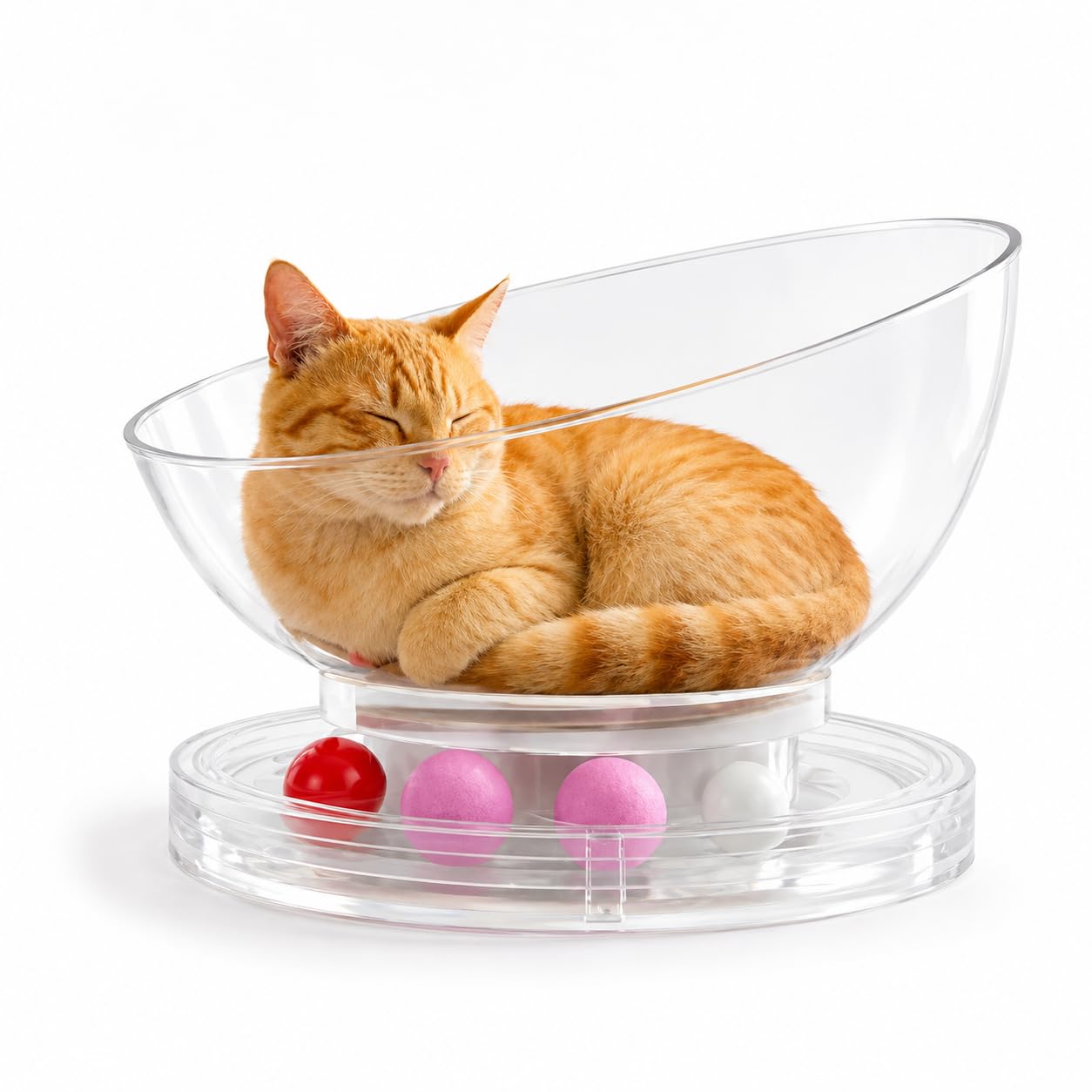 Moonbeam Nap Pod for Cats | Transparent Capsule Bed with Rolling Ball Toy | Rotating Lounge Pod for Indoor Pets | Cozy Space-Inspired Resting House-image-13