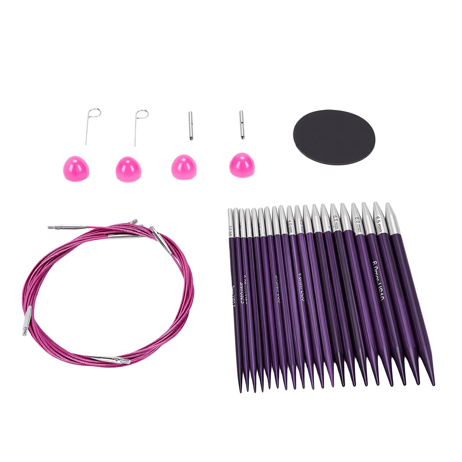 Fdit Okrągłe Druty na Żyłce, 10 Par 3.0-6.5mm