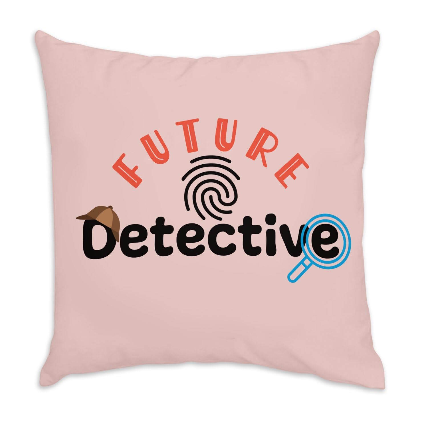 Coussin en velours rose Future Detective 40x40 cm déco cinéma avec housse