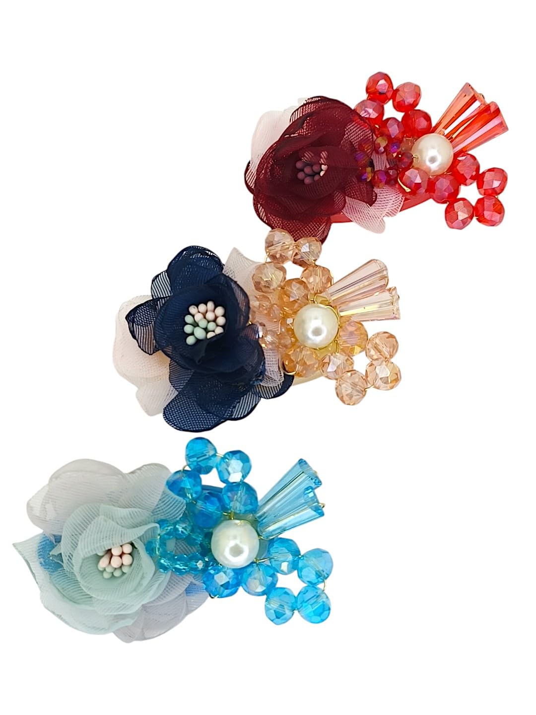 Set Of 3 Multicolor Embellished Rose Floral Saree Brooch Pin For Women and Girls-image-16