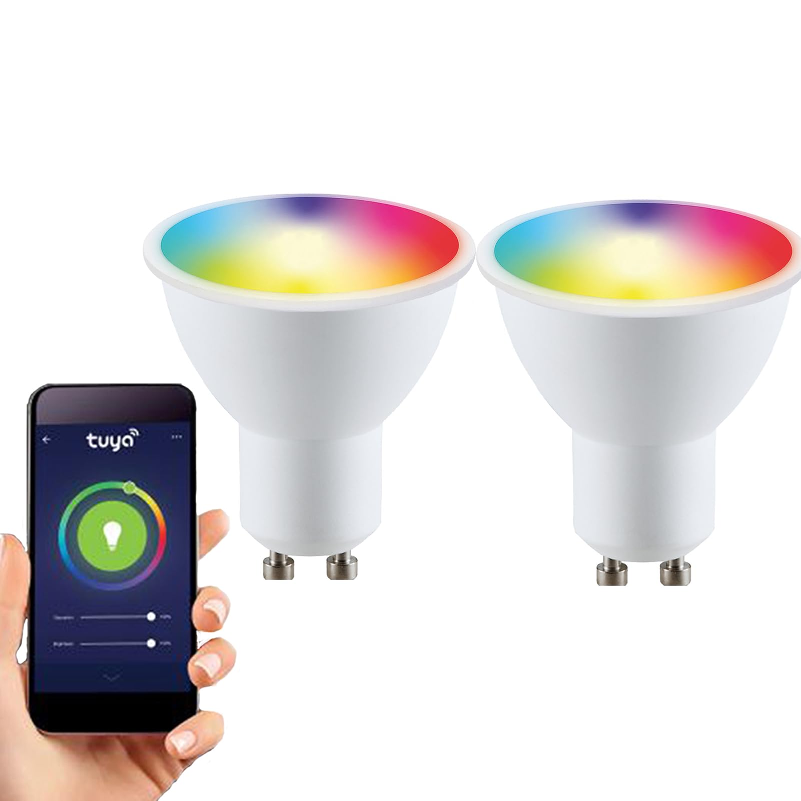 Smart LED Bulb, Smart Wi-Fi Spotlight LED Light Bulb,400Lm GU10 5.5W×2 Dimmable Wi-Fi RGB CCT Colour, Connect with Tuya, Works with Alexa and Google Home, Voice and PhoneControl, Pack of 2