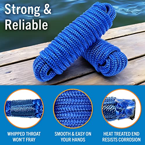 Image of Dock Lines for Boats 1 /2 inch x 25ft, 2 Pack Double Braided Nylon Boat Rope