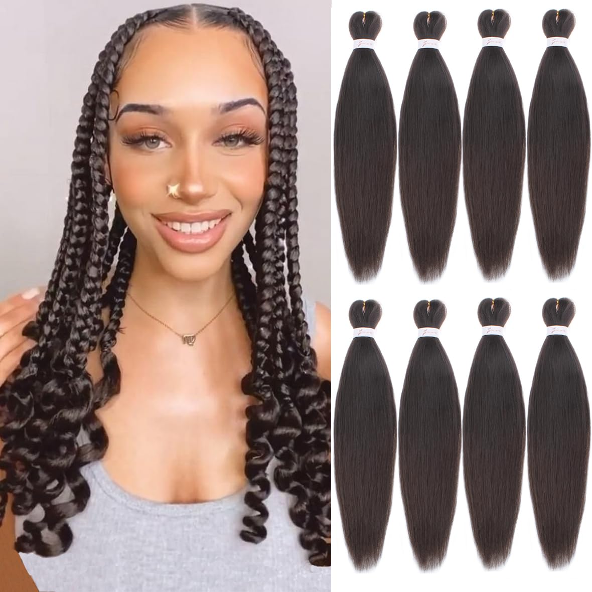 Leeven 16 Inch Pre Stretched Braiding Hair Black Kanekalon 8 Packs EZ Braiding Hair Crochet Braiding Hair Extensions /4#