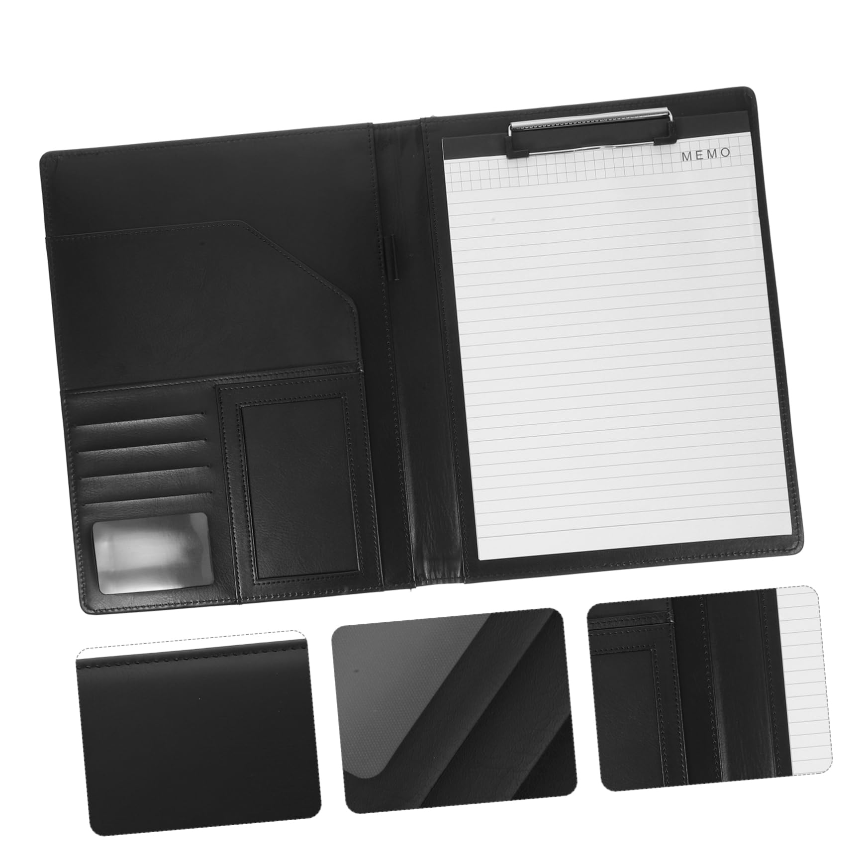 Lurrose Dokumentenmappe A4 aus Leder und Aluminiumlegierung Schwarz