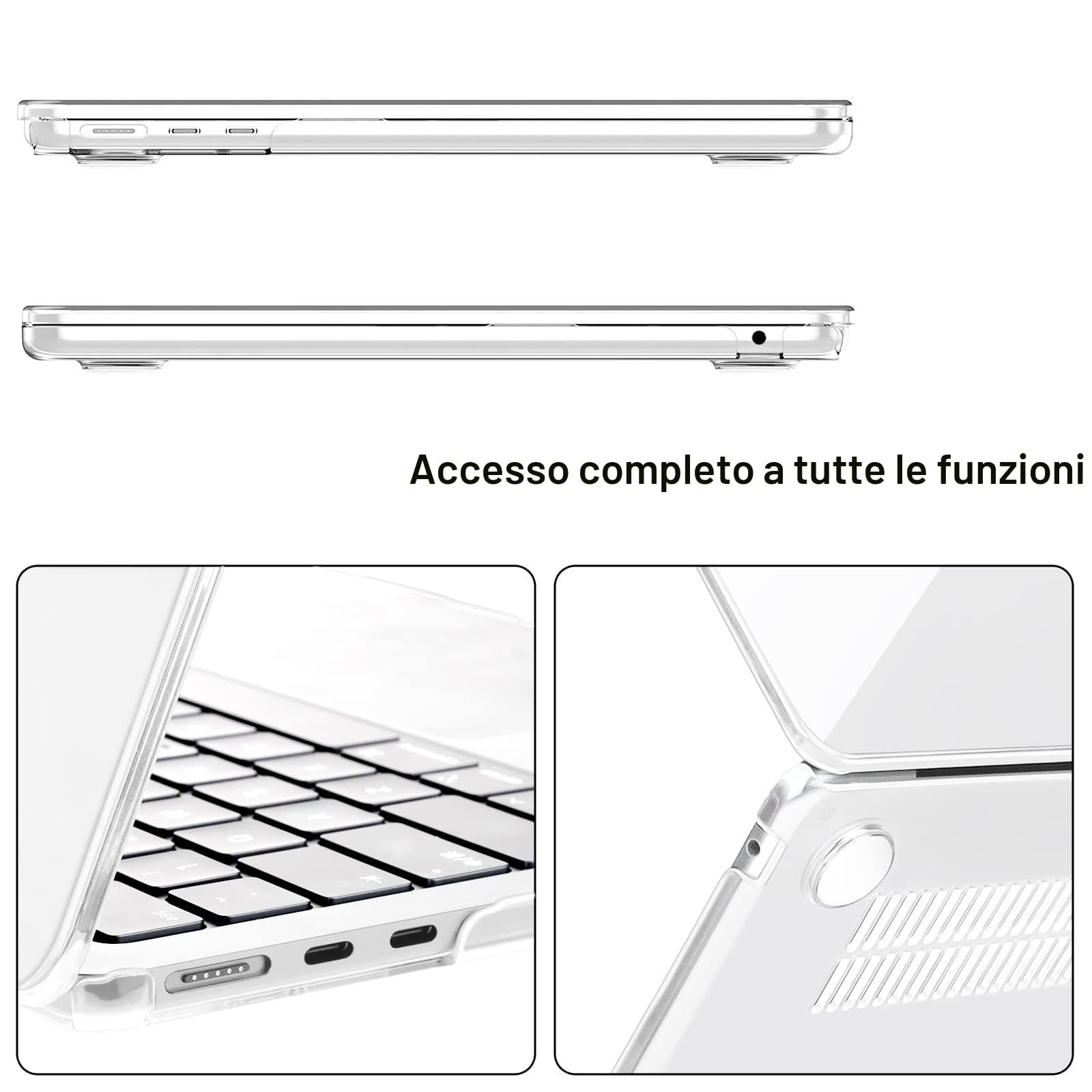 TECOOL Cover compatibile con MacBook Air M5 M4 M3 M2 13,6 Pollici 2022-2026 A3449 A3240 A3113 A2681, Custodia Rigida Protettiva Sottile in Plastica e Copritastiera UE, Superficie Lucida Trasparente