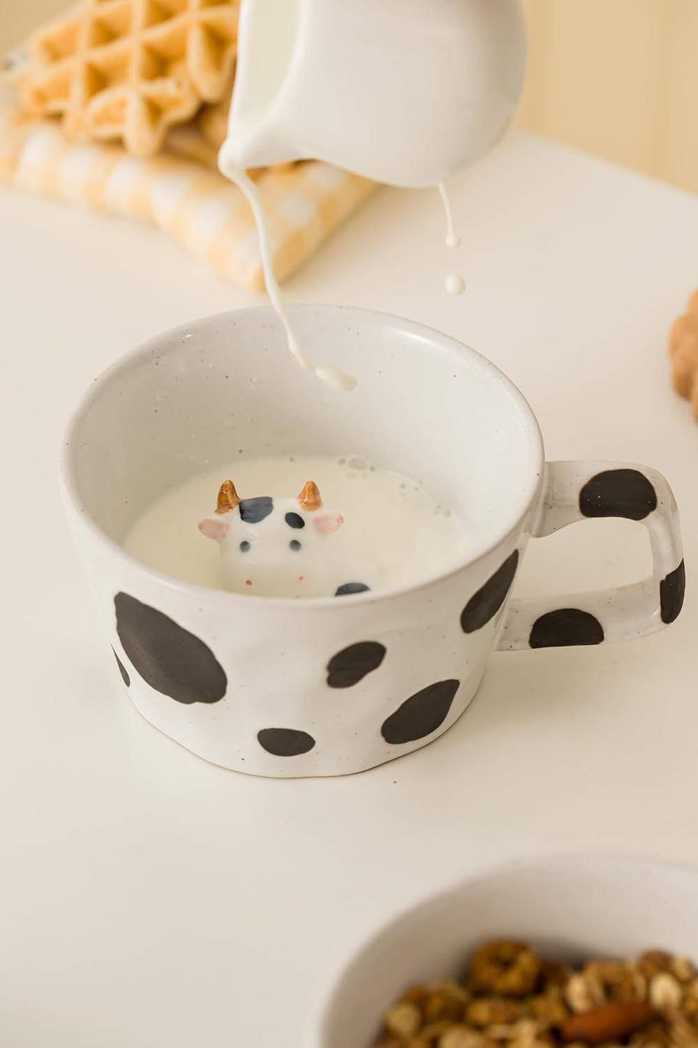 DIHOclub Farmhouse Ceramic Coffee Mug with Animal Figurine – Rustic Stoneware Cup, Matte Finish, Ideal for Breakfast & Home Decor (Black White Cow) - Image 8