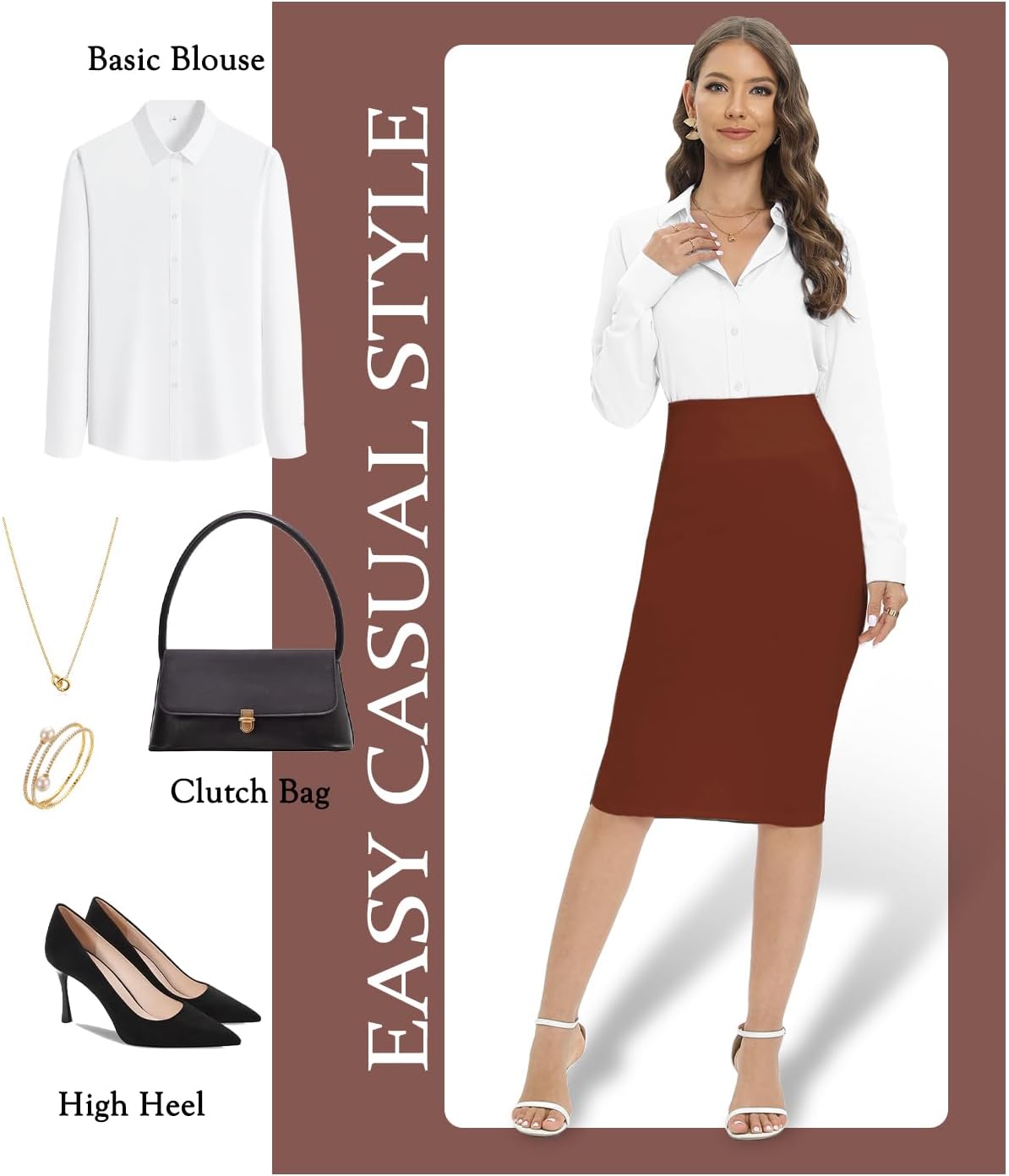 Tapata Women's Office Work Pencil Skirt Stretch High Waist Below Knee Bodycon for Business Casual - Image 9