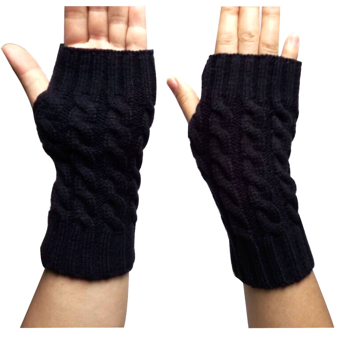 Leben Women's Navy Fashion Autumn Winter Soft Knitted Warm Fingerless Gloves Hand Wrist Warmer Half Gloves Mitten