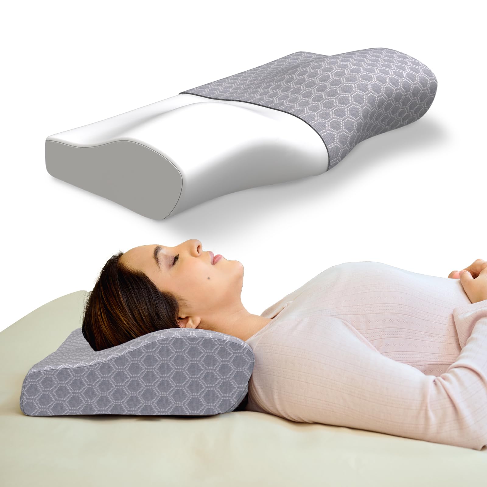 CareFoam Memory Foam Cervical Neck Pillow | 2 Years Warranty | Pain Relief Sleep, Improves Posture, Spinal Alignment, Neck Pain Relief | 19 x 12 x 4 Inch | Grey Jacquard Cover | Pack of 1