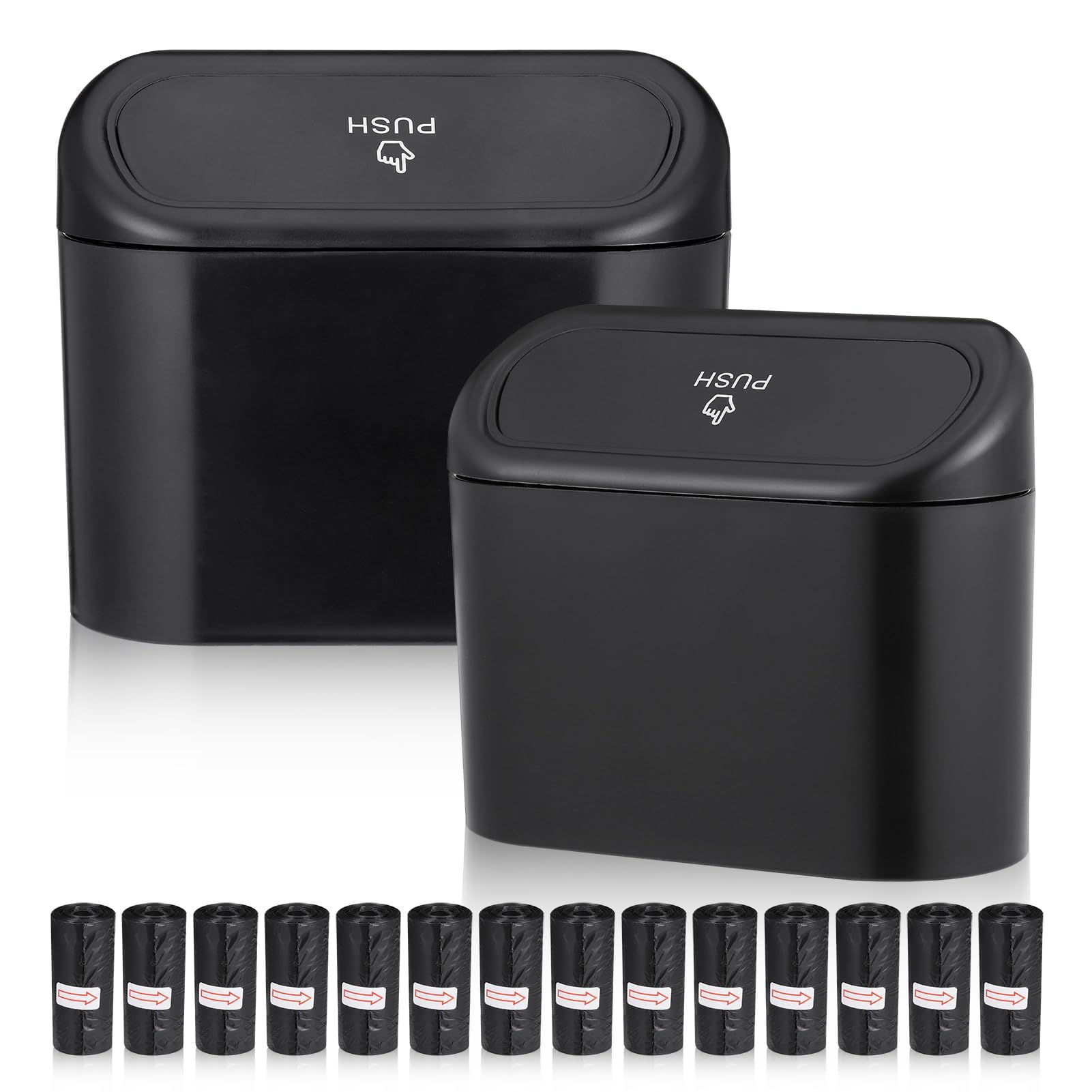 Huiguli 2 Poubelles De Voiture Avec 210 Sacs - Petite Poubelle Suspendue Avec Couvercle, Accessoire Auto Pratique Noir