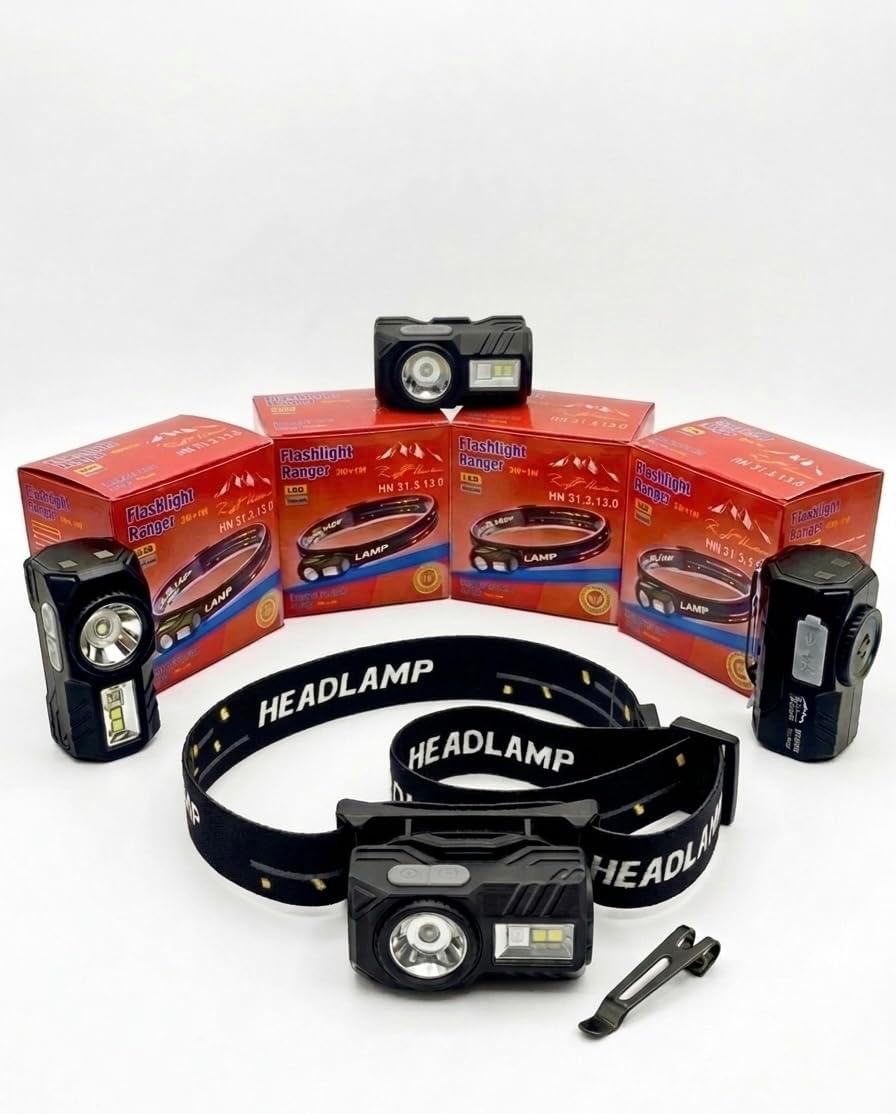 Ranger LED Headlamp Pack of 4 -Rechargeable, Motion Sensor, 200 Lumens, IP 44 Waterproof