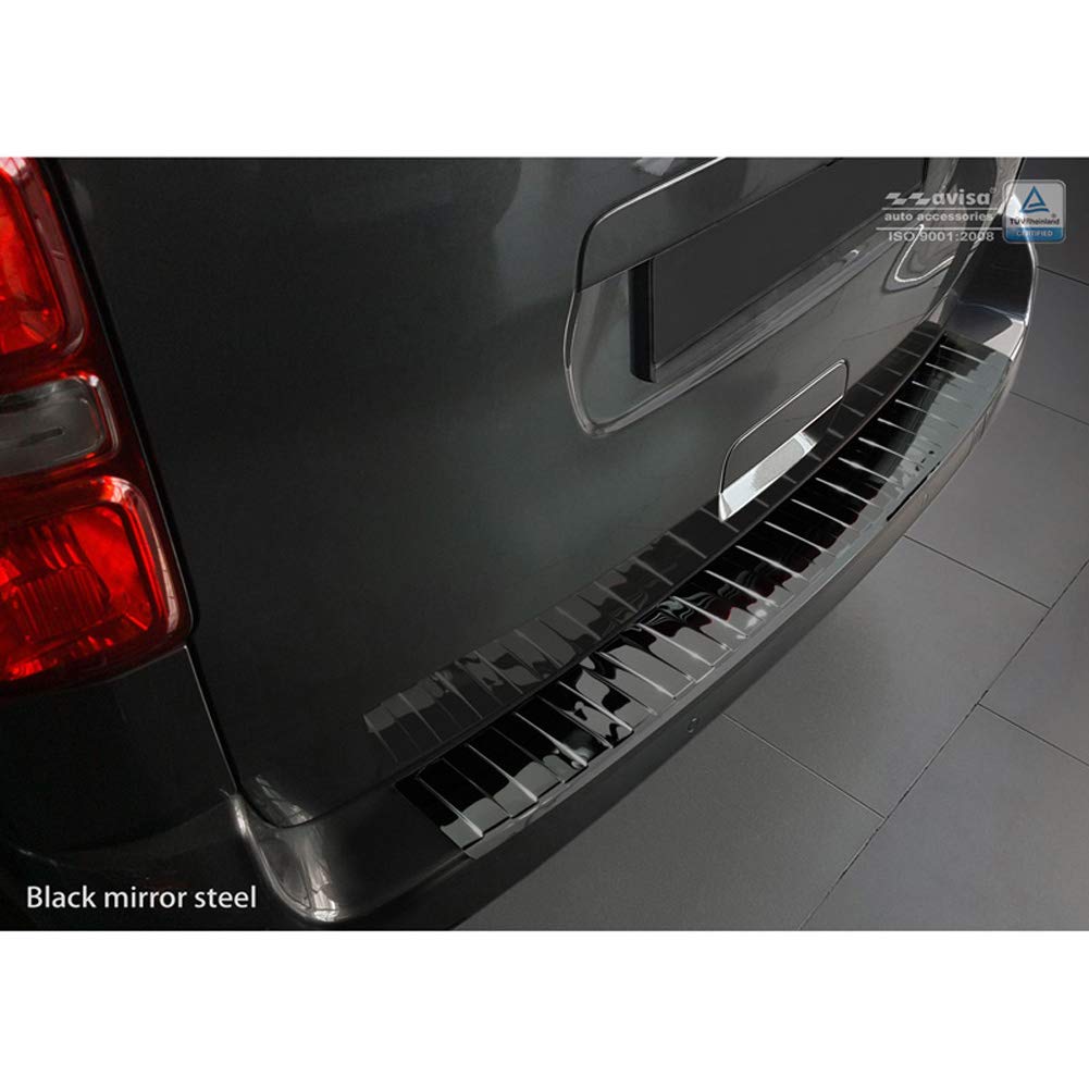 Avisa Protector del Parachoques Trasero INOX Negro Reflectante Compatible con Citroën Spacetourer/Peugeot Traveller/Toyota Proace Verso 2016- 'Ribs'