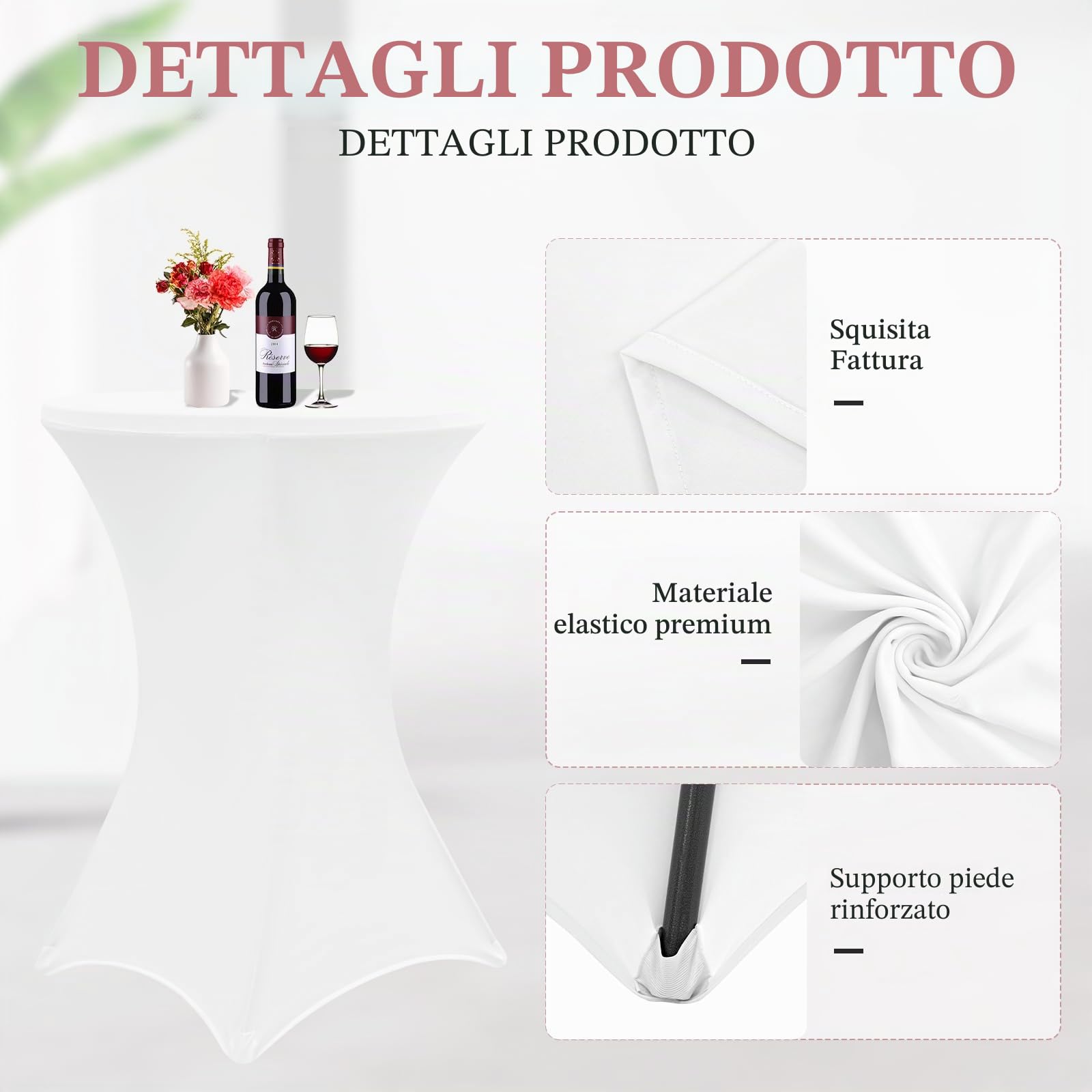 Set 6 Pezzi di Tovaglia Elastica in Spandex ad Angolo Quadrato per Cocktail Party, Adatto per Eventi di Nozze Ricevimenti bar, Tovaglia Circolare da Cocktail Alta (Bianco 80x110 cm)