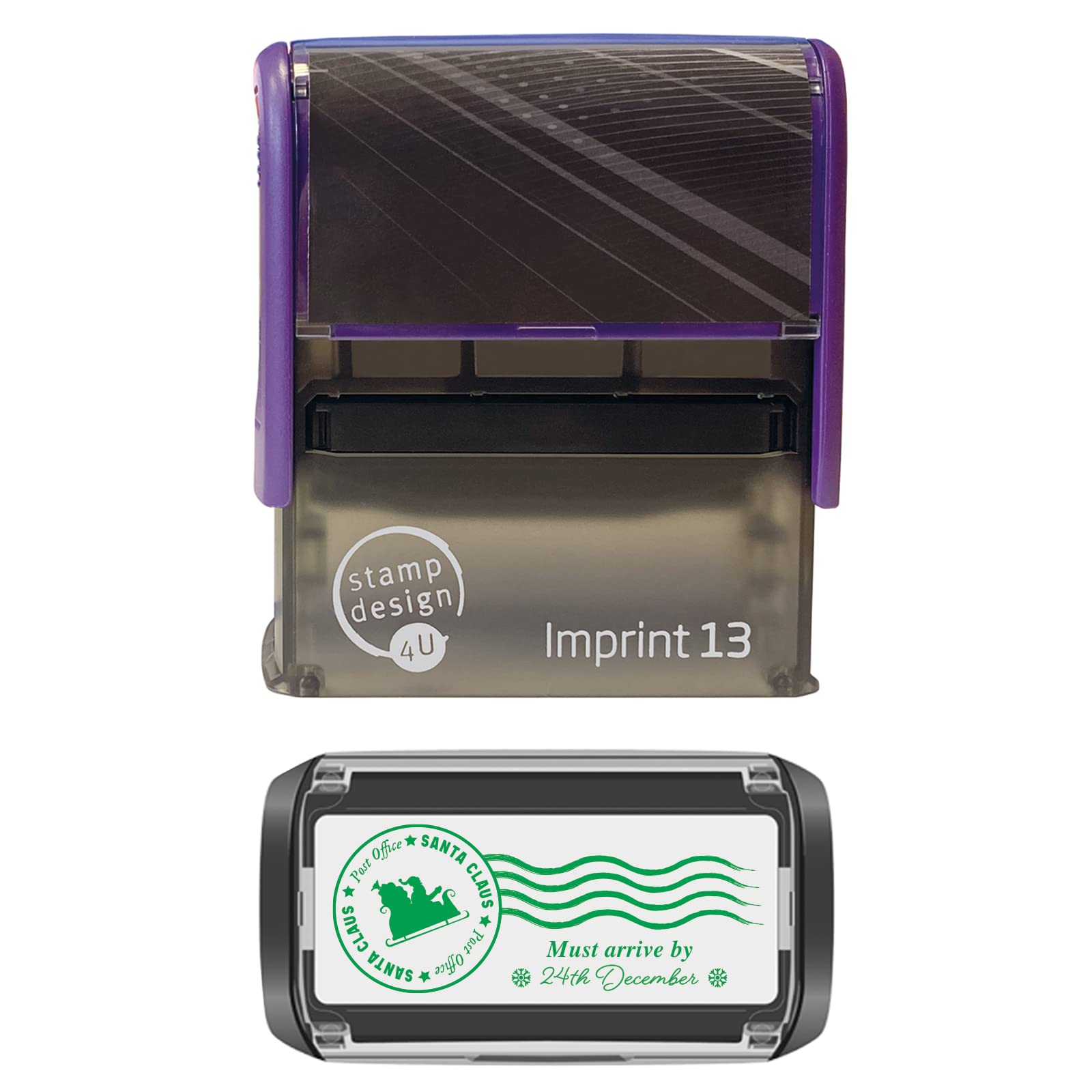 Santa's Christmas Self Inking Rubber Stamp - Santa Claus Sleigh Mail North Pole Post Office Stamp in Green Ink