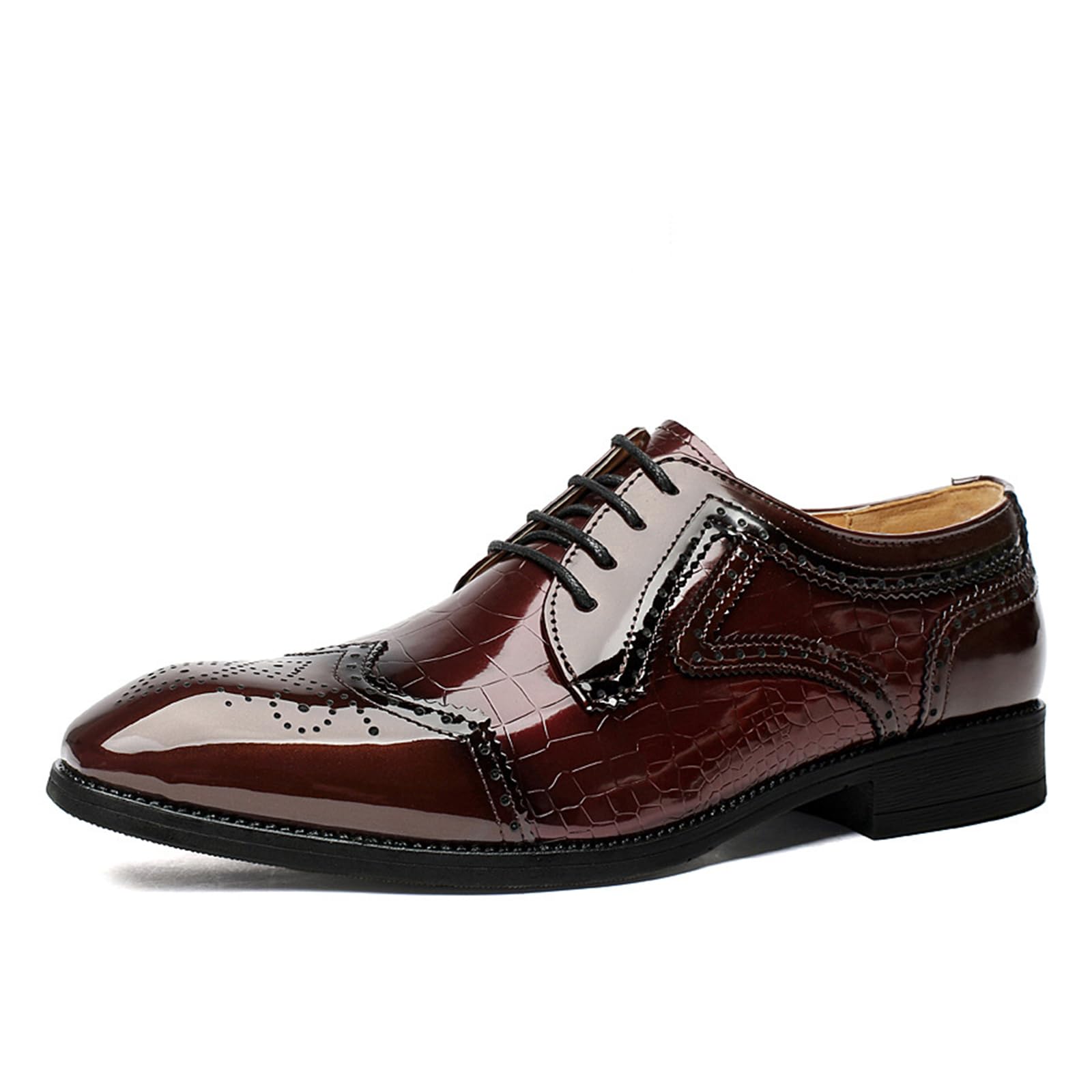 Mens Stitching Leather Lace-Up Dress Oxford Shoes Business Party Formal Shoes Comfortable Anti-Slip Pointed Toe Causal Shoes
