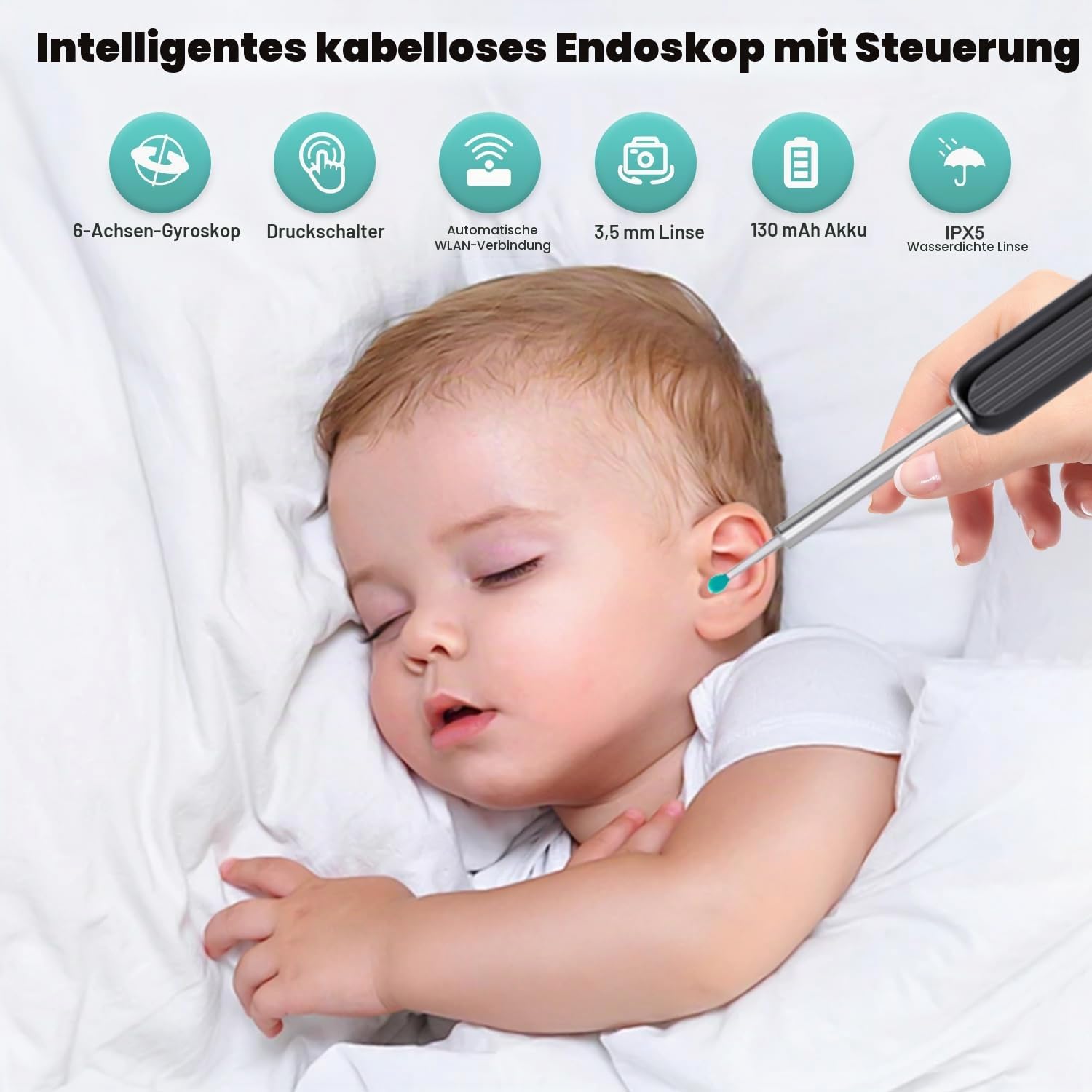 Ohrenschmalz Entferner Otoskop, WiFi Ohrenreiniger Kamera 1080P HD Ohr Kamera IPX5 wasserdicht Ohrenspiegel 3.5mm Linse Ohr Endoskop mit 6 LEDs für Phone, Pad und Android-Smartphones