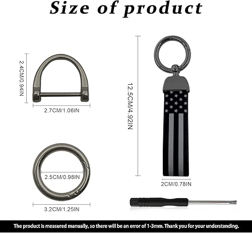 Miniatura 9 de Llavero de automóvil con bandera estadounidense con traje de aleación de zinc, llavero universal de cuero para hombres y mujeres (plateado)