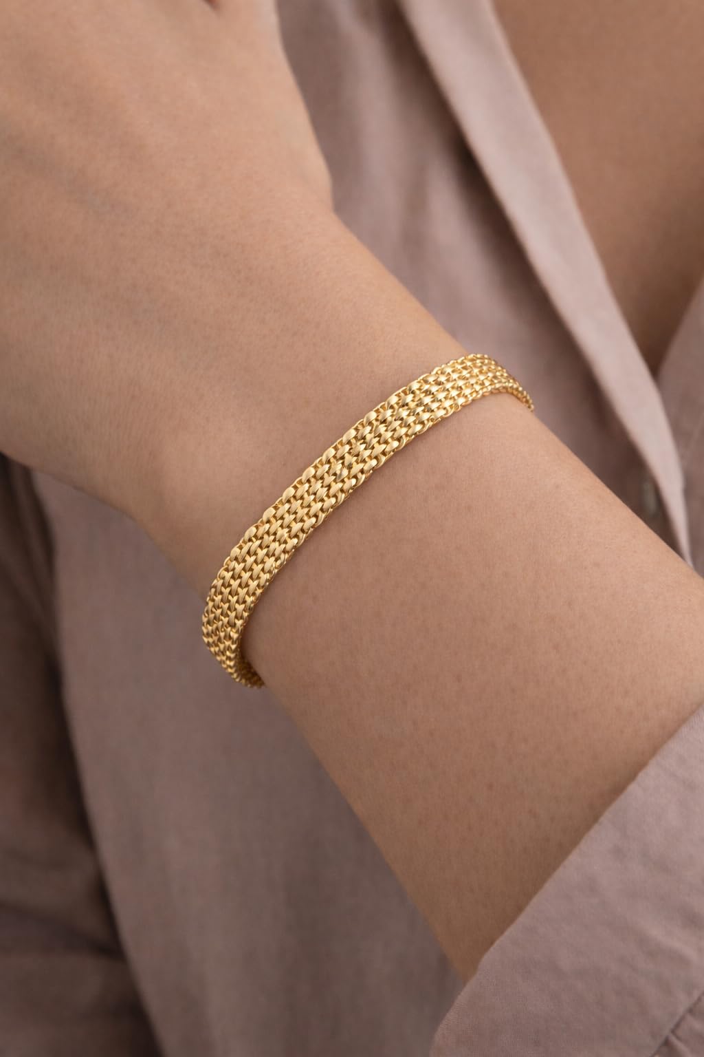 ZELYA Damen Armband vergoldet Silber 925/585 – Bismarckkette breite von 3 bis 9 mm, erschiedene Längen, Gravur möglich, Schmuck Geschenk, Gold Armband Bismarck Stil- Bismarckmuster