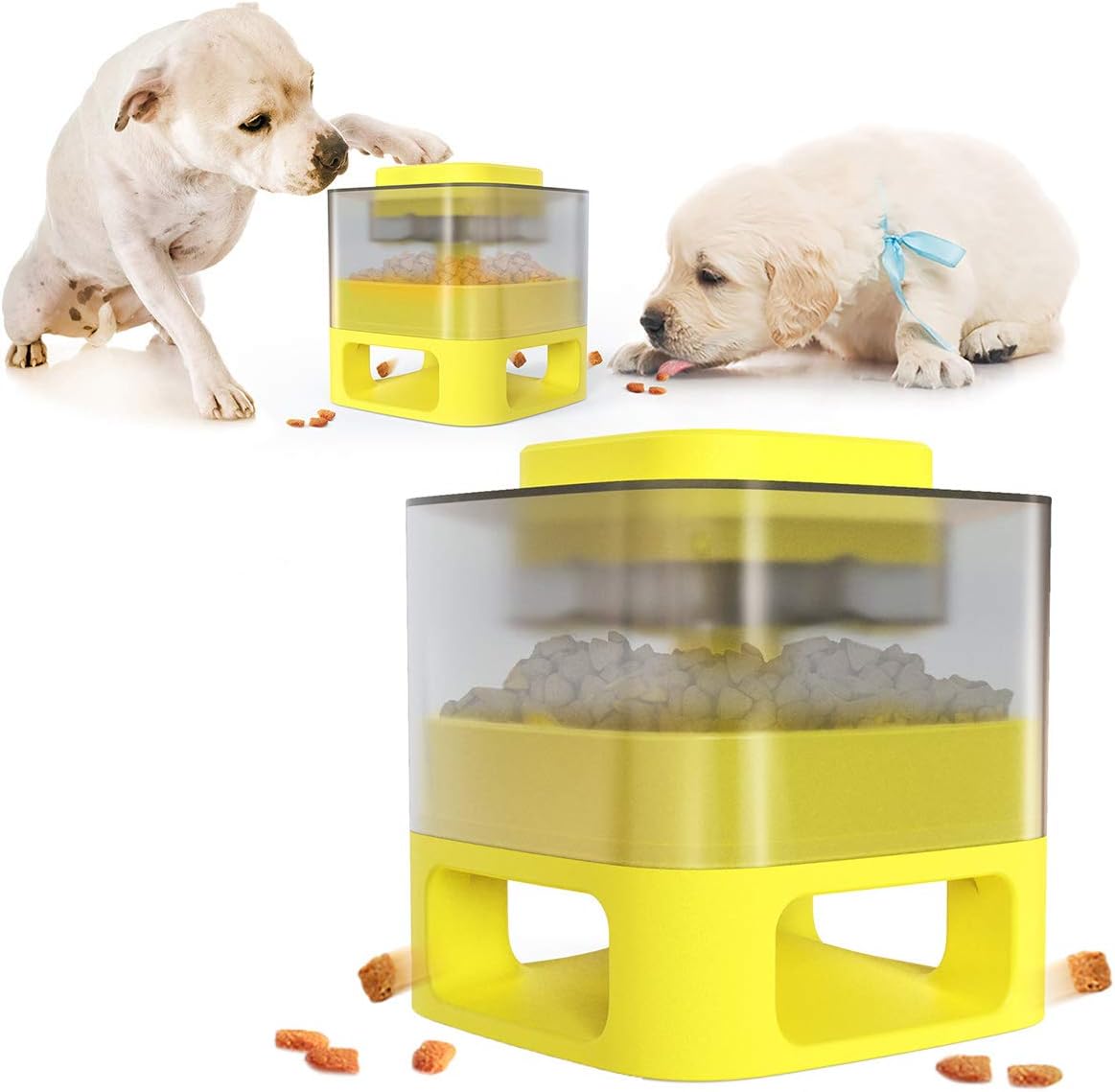 Automatic Dog Feeder, Dog Food Dispenser Interactive Button Trigger Dog Puzzle Treat Dispensing Toys Slow Feeder Fun Feeding for Smart Puppies