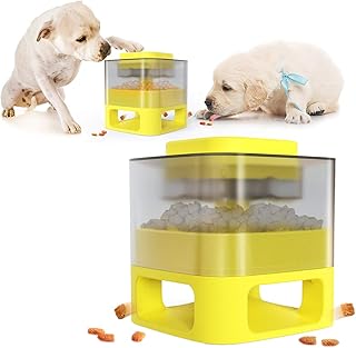 Icwin Automatic Dog Feeder, Dog Food Dispenser Interactive Button Trigger Dog Puzzle Treat Dispensing Toys Slow Feeder Fun Feeding for Smart Puppies