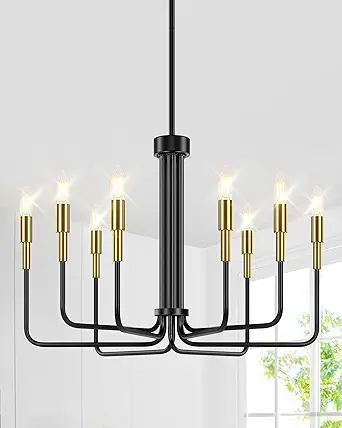 Sucolite 8-Light Black and Gold Chandelier, Modern Farmhouse Chandeliers for Dining Room, Mid Century Candle Chandelier Lighting, Industrial Chandelier Over Dining Table Kitchen Foyer Entryway