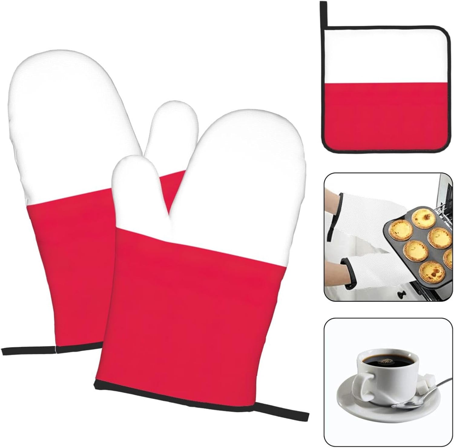 Polish Flag Print Heat Resistant Microwave Gloves, Used for Baking, Cooking, and Fashion Kitchen Essentials
