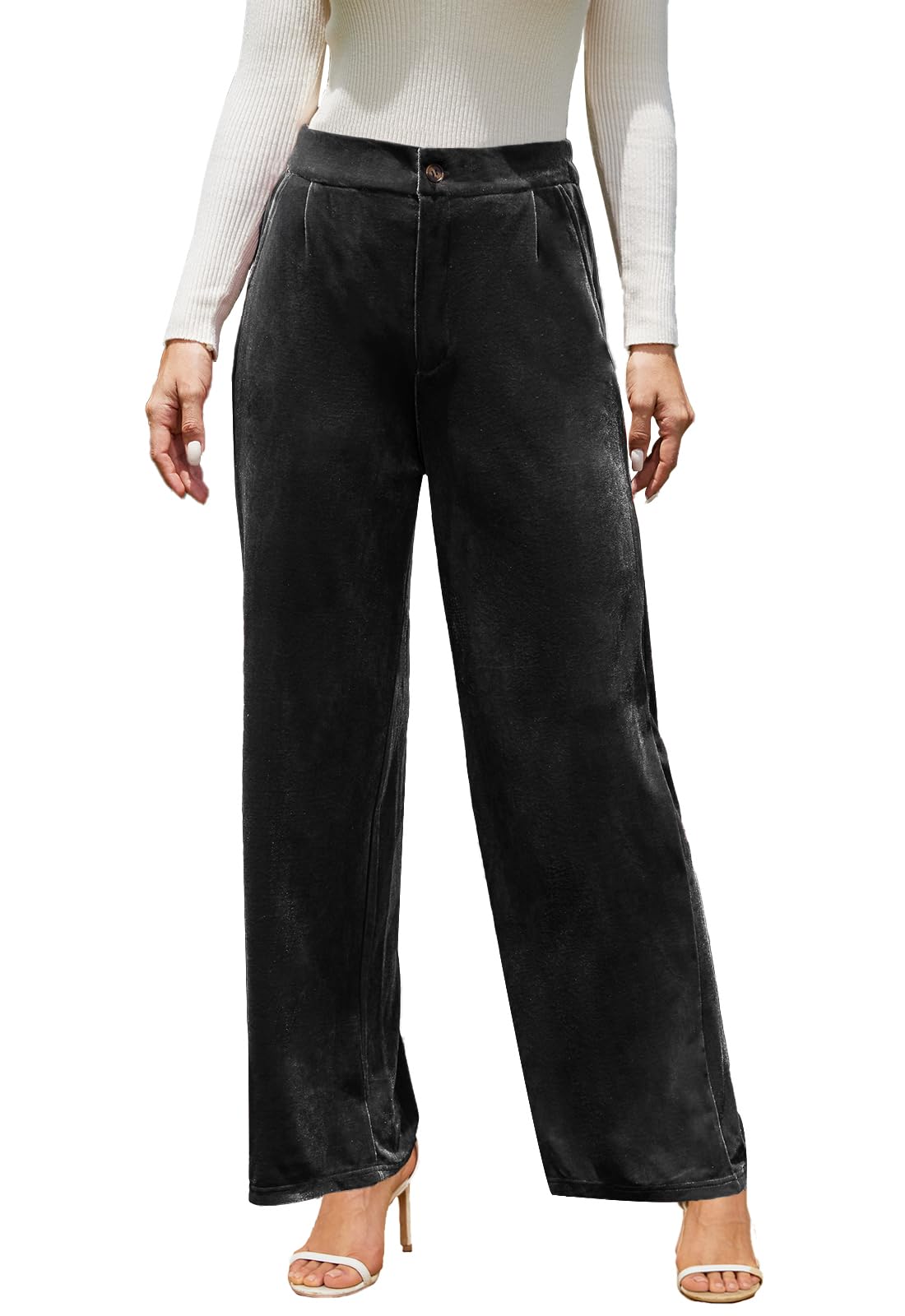 Velvet Pants for Women Dressy Women Casual Wide Leg Pants Stretchy High Waisted Velour Palazzo Pants
