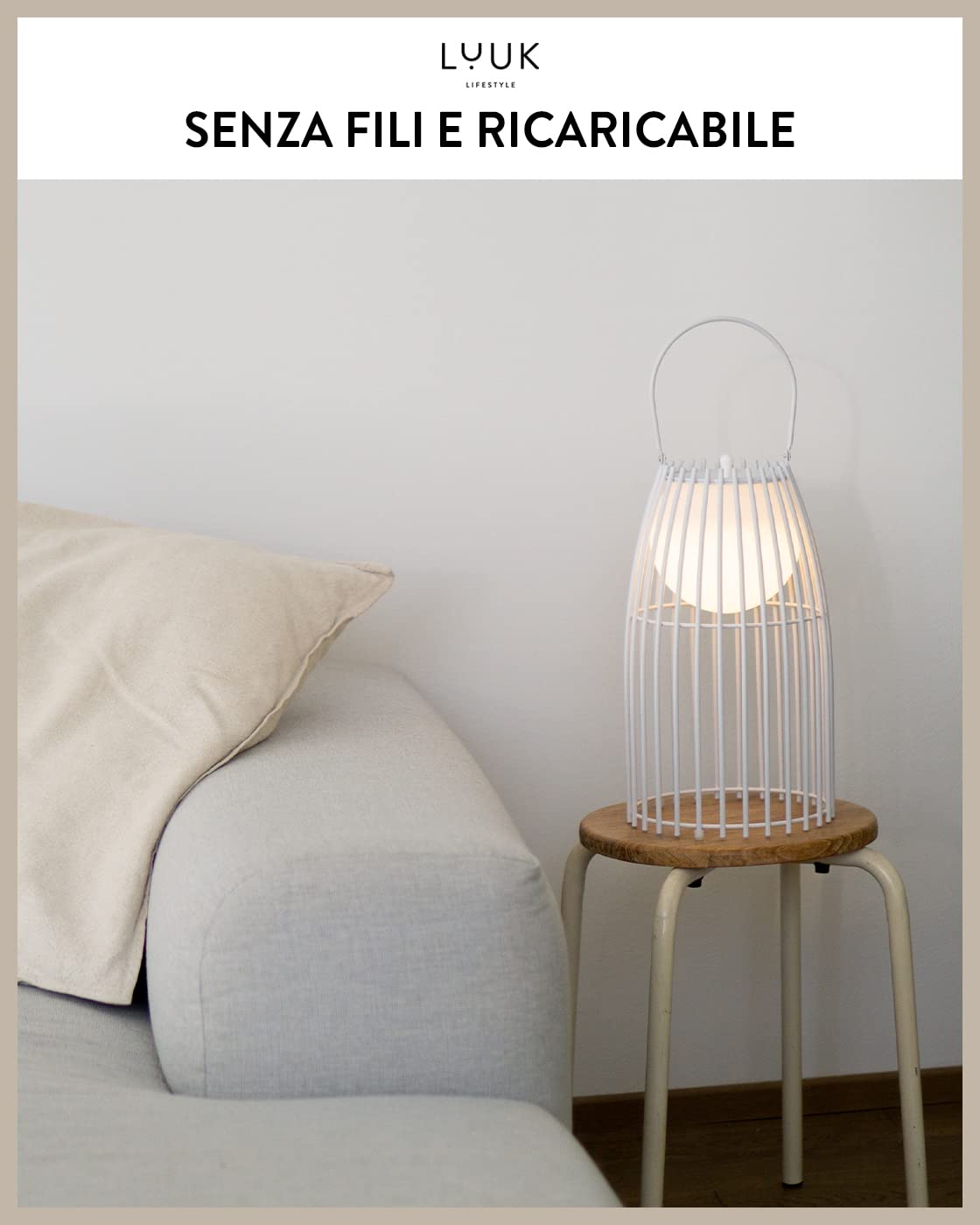 LUUK LIFESTYLE Lampada senza fili a LED, luce per interni ed esterni, disegno formale, lanterna da tavolo, porta USB, nei colori nero, bianco, verde e arancione