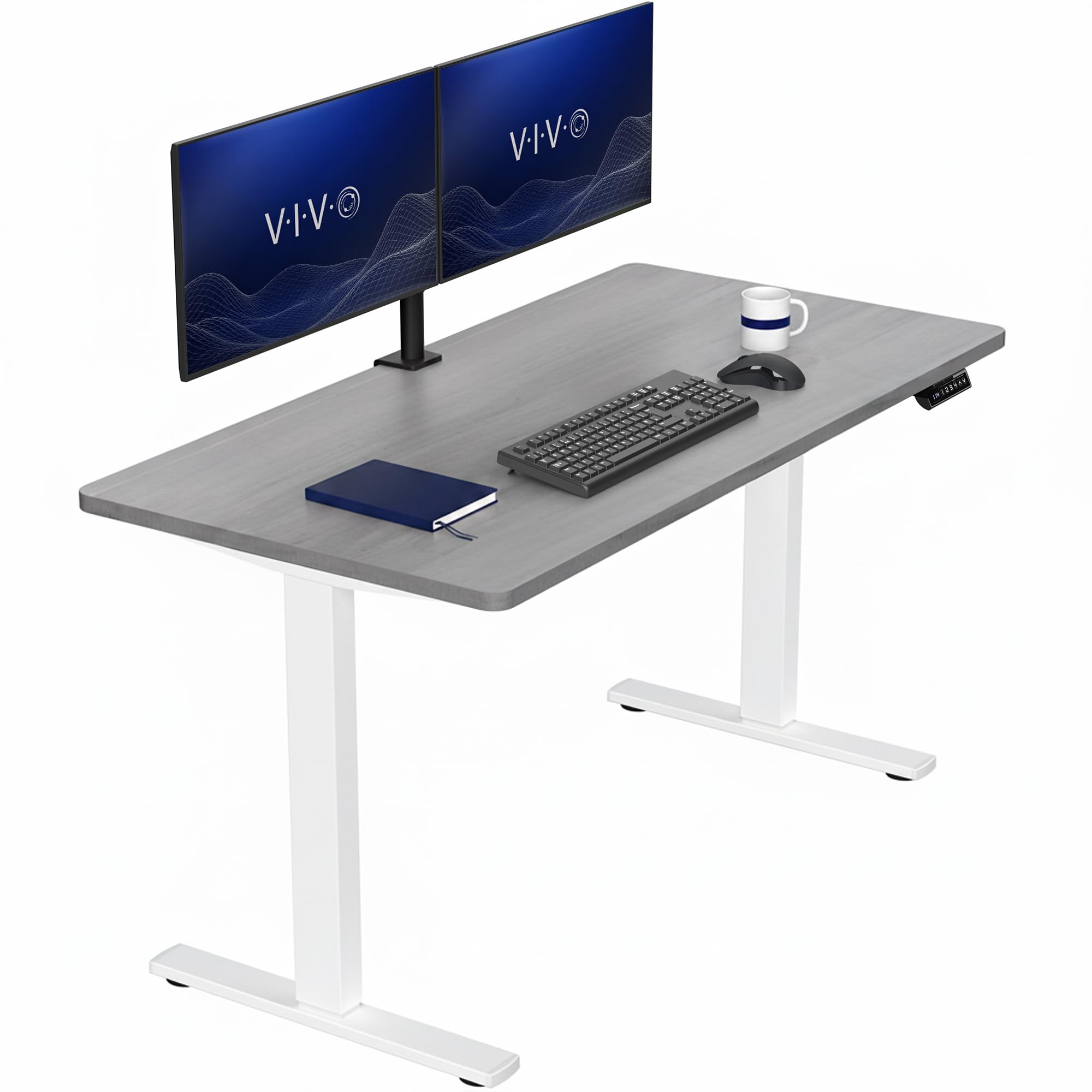 VIVO Dark Gray 55 x 28 in Standing Desk, DESK-KIT-1W55G | Electric, Holds 220 lbs, Sit Stand, Height Adjustable, Solid One-Piece Table Top, Memory Presets, 1B Series, White Frame