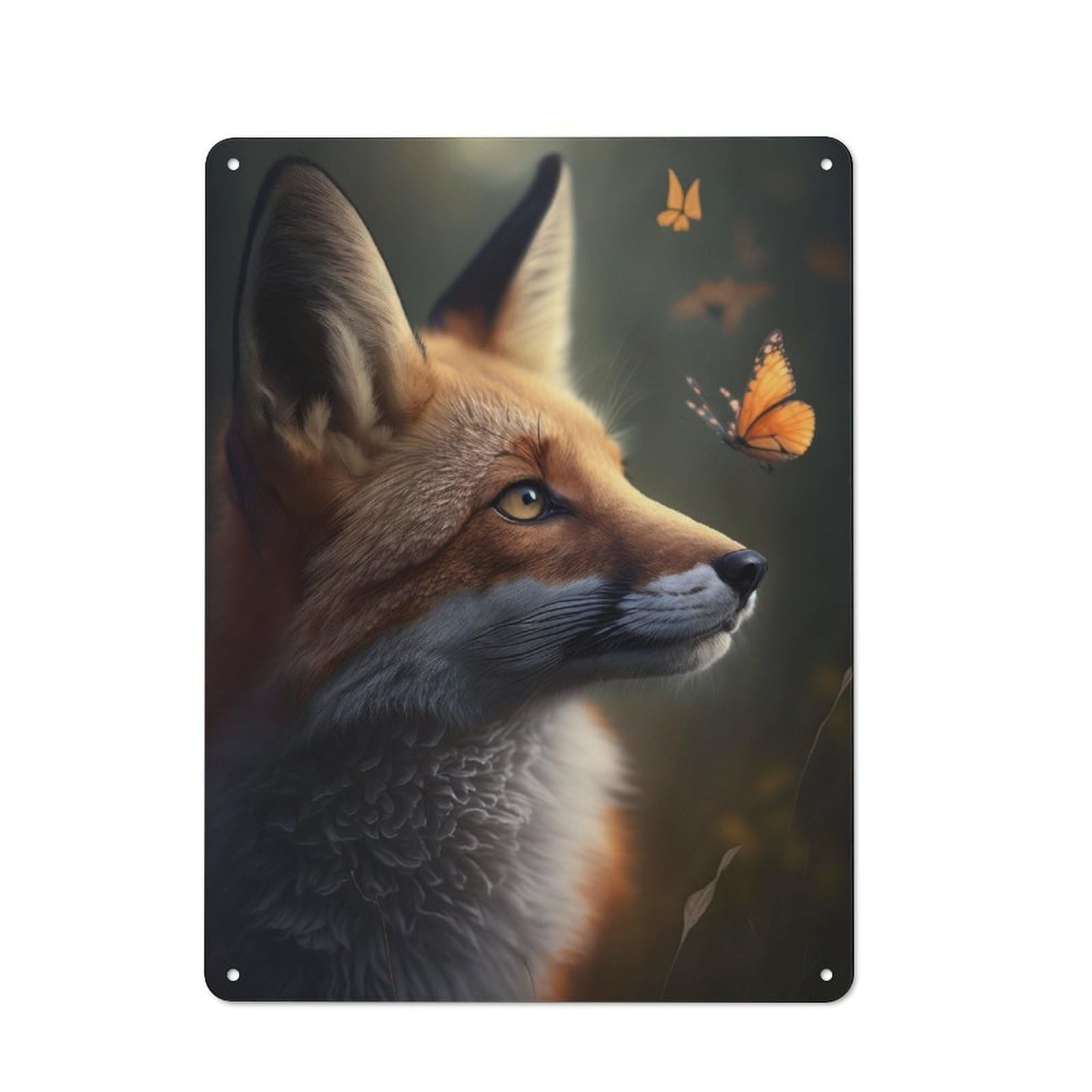 Junmoney Fox Fantasy Butterfly Rustic Metal Sign 40X30cm For Café Or Restaurant, For Vintage Wall Decor Fans, For Living Room And Hallway Decor