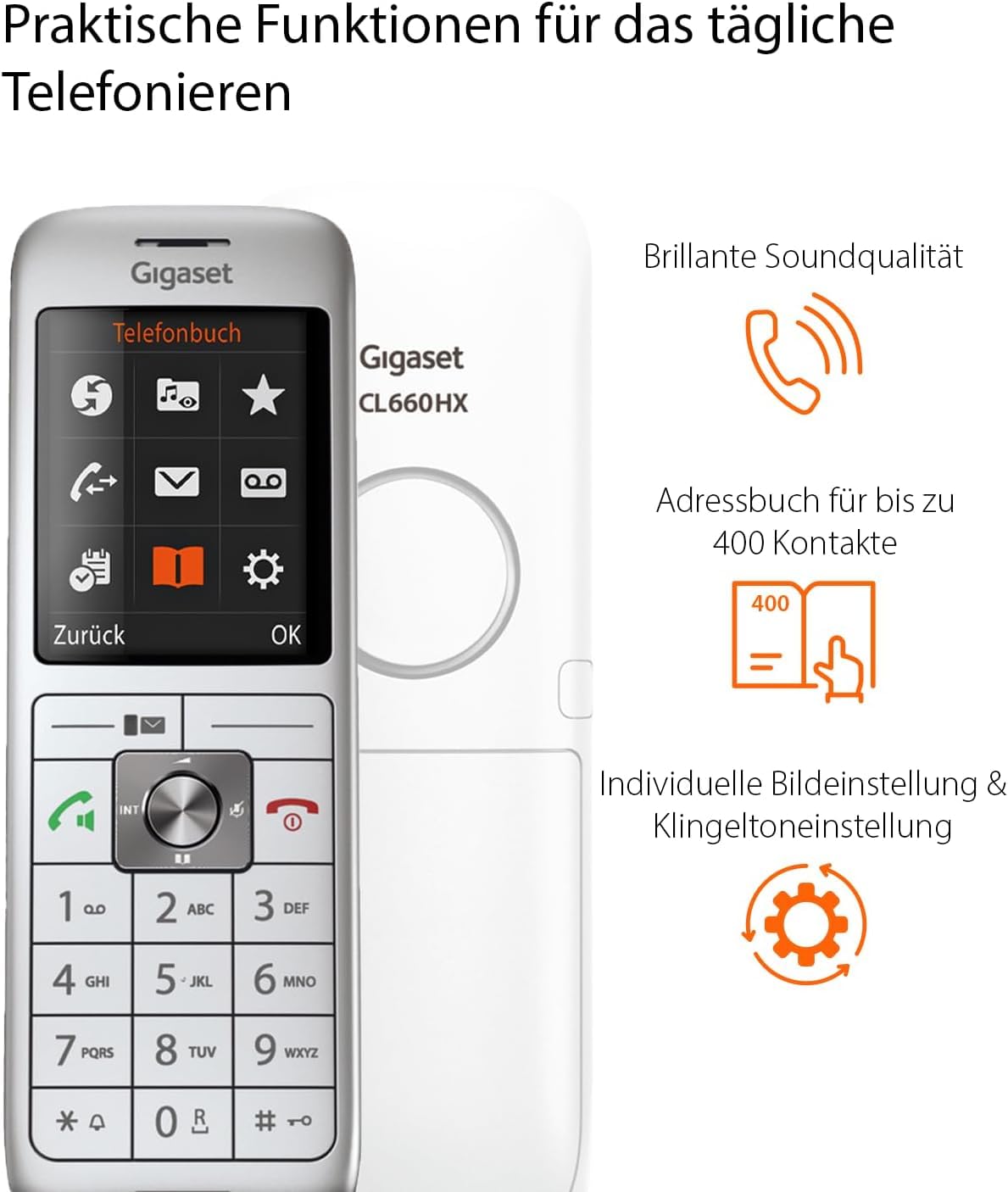 Gigaset CL660HX DECT-Mobilteil mit Ladeschale Fritzbox-kompatibel Schnurloses Telefon silber-weiß Deutsche Version