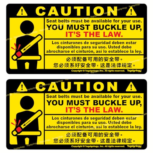 Image of (2 pcs) Buckle Up Fasten Seat Belt It's The Law Multi Language Safety Notes for Passenger & Driver UB LY Taxi Car Service Warning Sign UV Weatherproof Waterproof Vinyl Stickers