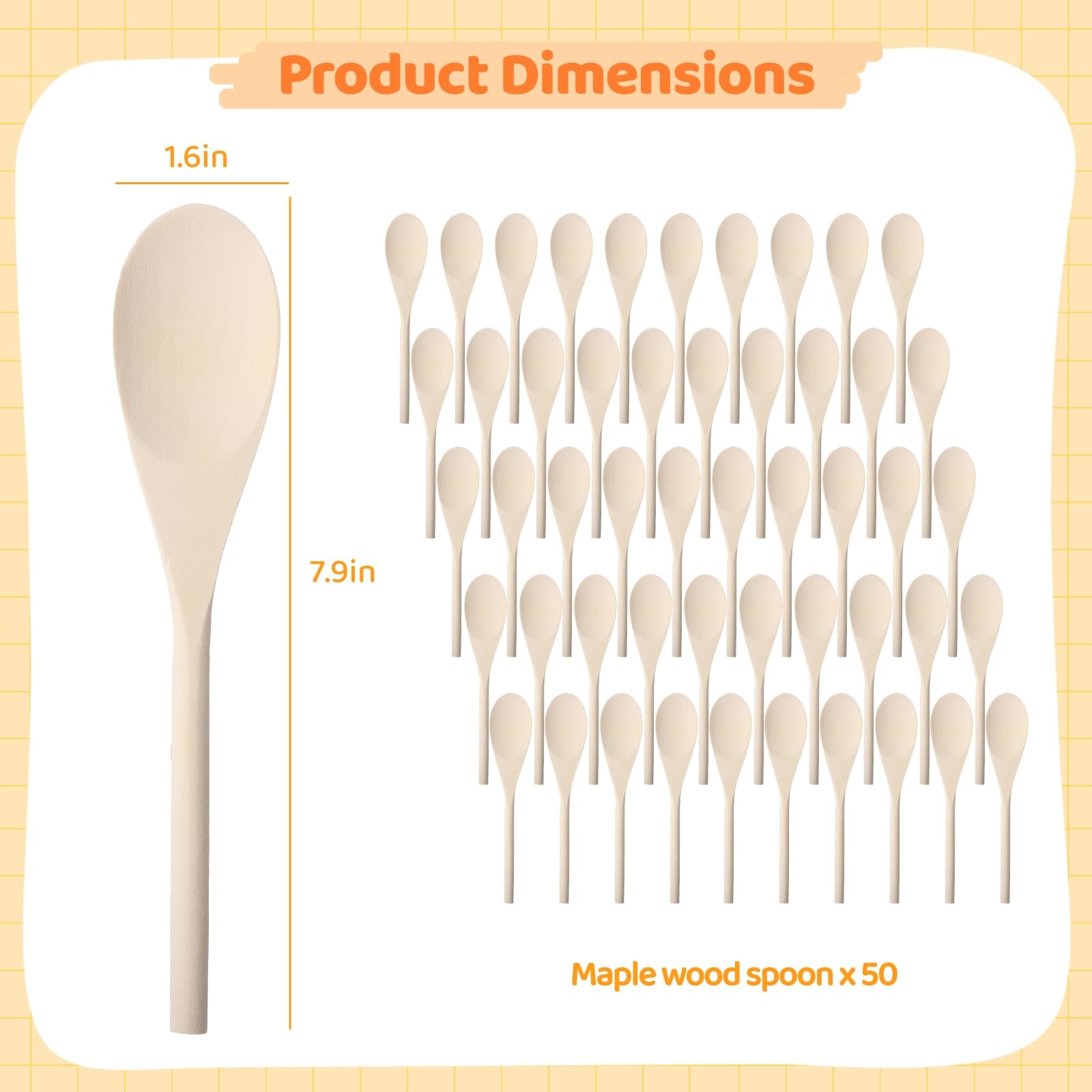 20 cm, 50 pièces, pour la cuisine, cuillères en bois, long manche, cuillères ovales, mélange, pâtisserie, service, ustensiles d'artisanat