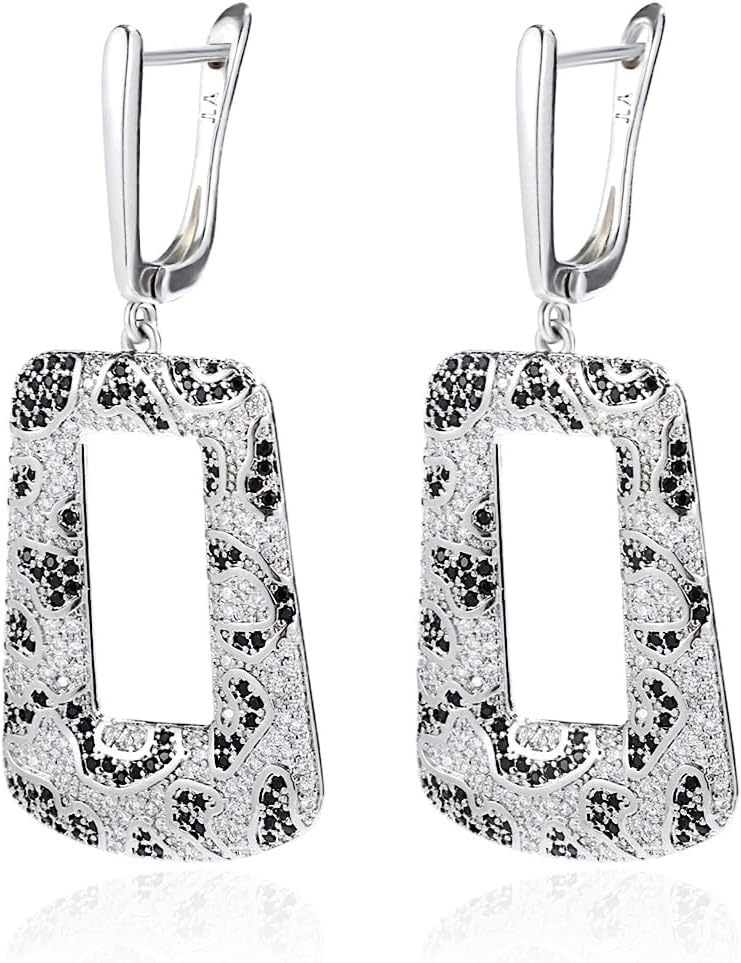 Rose Gold Hoop Earrings for Women, 925 Silver-Plated Thickened Hypoallergenic Earrings, CZ Black Gemstone-Inlaid Earrings - Women's Fashion Jewelry