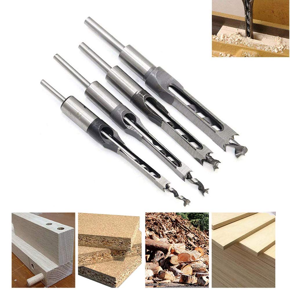 4pcs Woodworking Square Drill Bits Set, HSS Wood Mortising Chisel