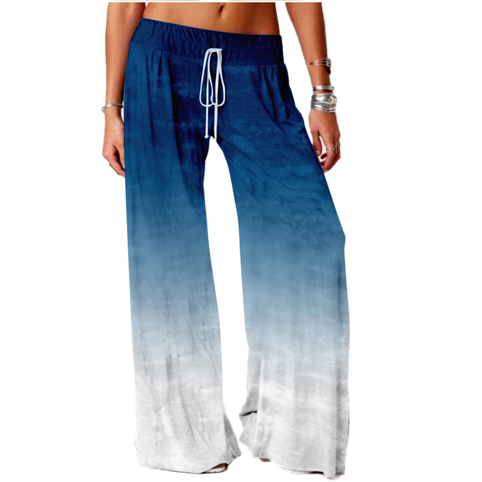 SIAOMA Women's Tie Dye Printing Pants Plus Size Active Yoga Pants Loose Trousers(Blue White,3X-Large)