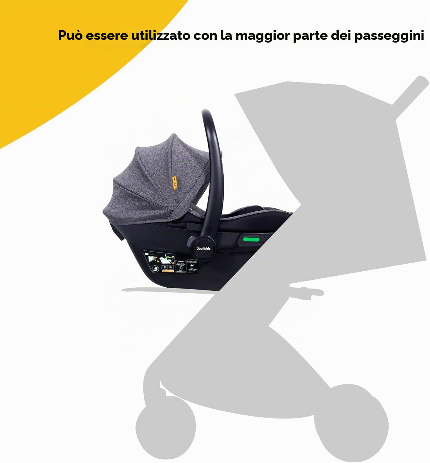 Jovikids i-Size Seggiolino Auto Neonati 40-87cm, Gruppo 0/0+ Ovetto Neonato, ECE R129 Protezione EPS Laterale, Ombrellone rimovibile UPF50+, Circa 0-18 mesi (A)
