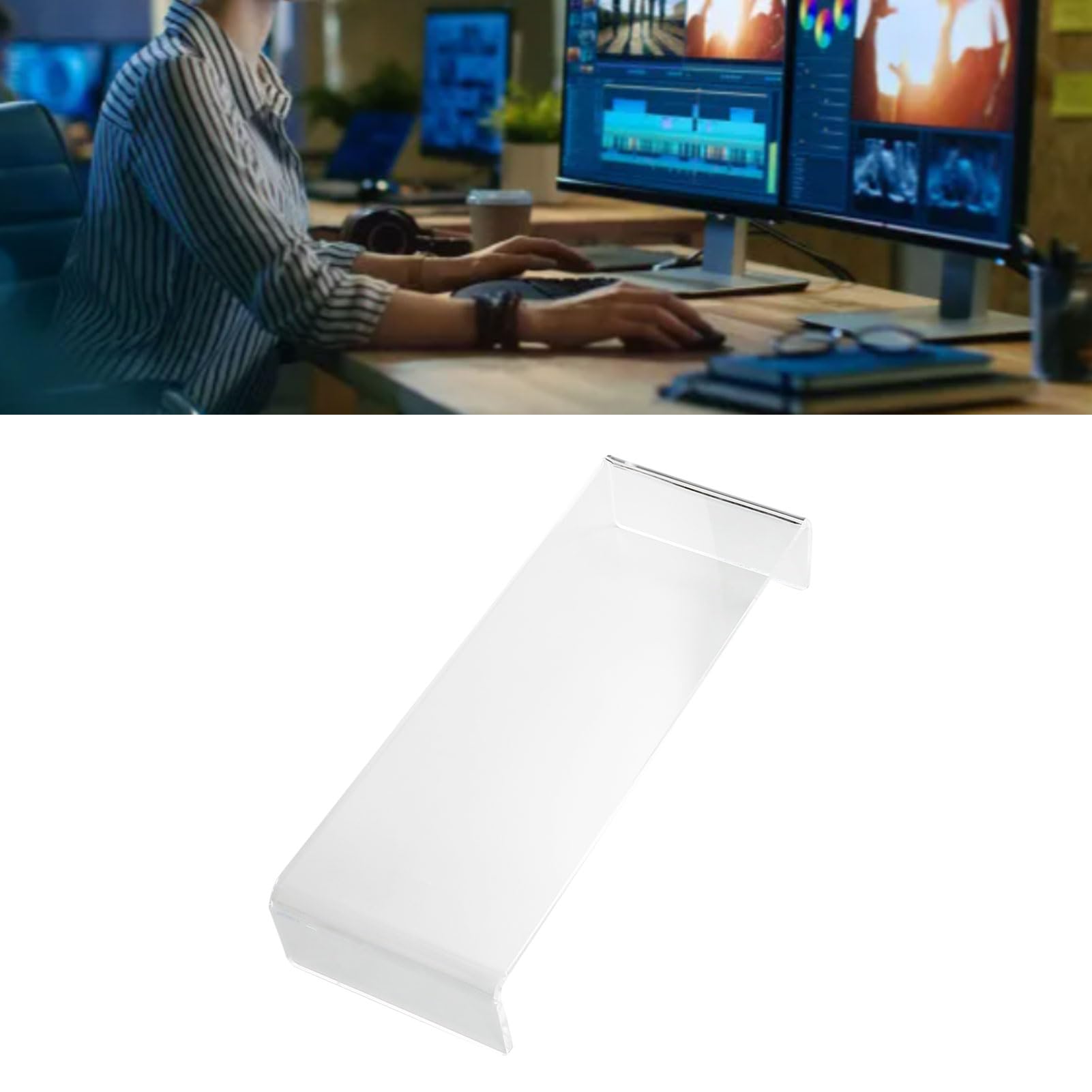 Alzabiti per monitor in acrilico, supporto per computer ergonomico alto 3,5 pollici, porta fino a 50 libbre, organizzatore da scrivania salvaspazio per laptop, monitor e TV in came (Trasparente)